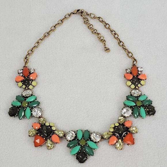 Signed Stella & Dot Bohemian Statement Faux Jewel Necklace Brass Tone - Picture 1 of 10